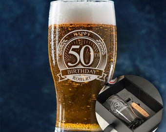 Personalised Happy 50th Birthday Engraved Pint Glass | Birthday Gift Box for Him