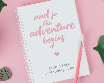 Personalised 'Adventure Begins' Wedding Planner Hardback Notebook **ANY COLOUR**