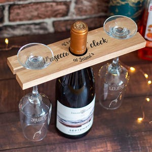 Personalised Wine or Prosecco O'Clock Bottle Butler and Glasses Holder