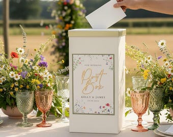 Personalised Watercolour Wildflower Wedding Card Post Box and Guest Book