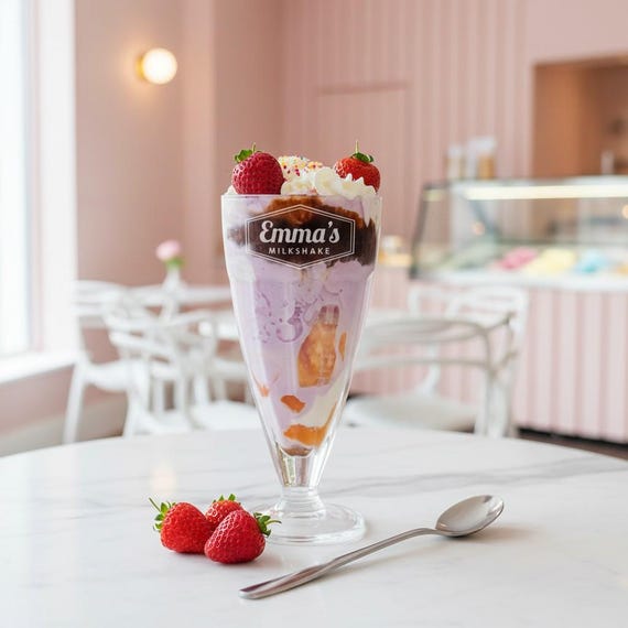 Personalised Name Retro Frame Ice Cream Sundae Milkshake Glass