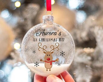 Personalised Rudolph Baby's 1st Christmas Glitter Glass - Etsy 日本