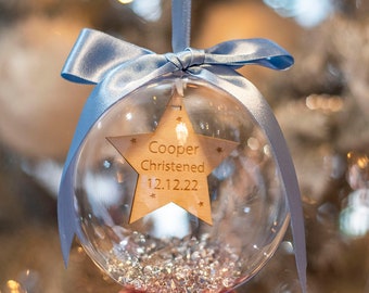 Personalised Christening Baptism Hanging Bauble Christmas Tree Decoration