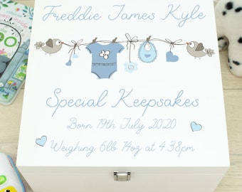 Personalised Babygrow Bunting New Baby Wooden Memory Keepsake Box