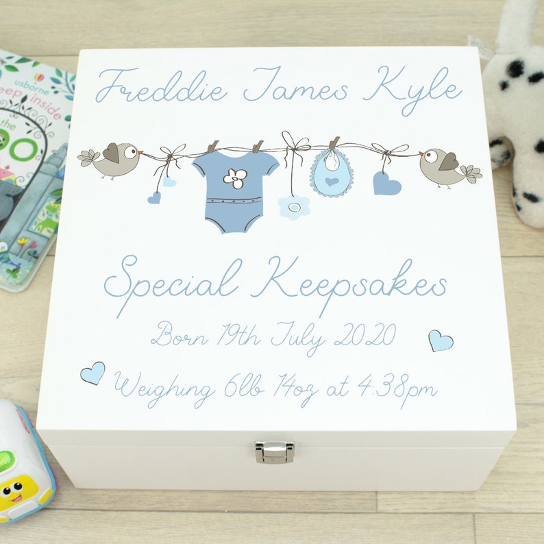 Personalised Babygrow Bunting New Baby Wooden Memory Keepsake Box 