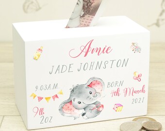 Personalised Baby Birth Stats Money Saving Box | Piggy Bank | Christening Gift | Newborn Gift