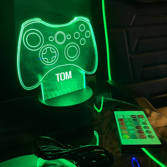 Personalised Neon Green Games Controller Colour Changing LED Light