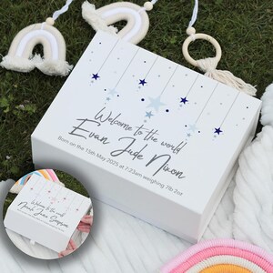 Personalised Stars New Baby Memory Keepsake Box | Pink or Blue