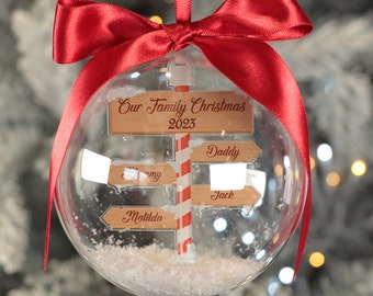 Personalised Family Christmas North Pole Snowy Acrylic Bauble Decoration