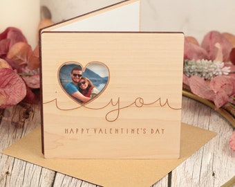 Personalised Valentines Day I Love You Photo Wooden Engraved Greetings Card