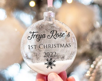 Personalised Baby's 1st Christmas Glitter Glass Christmas Tree Bauble Ornament