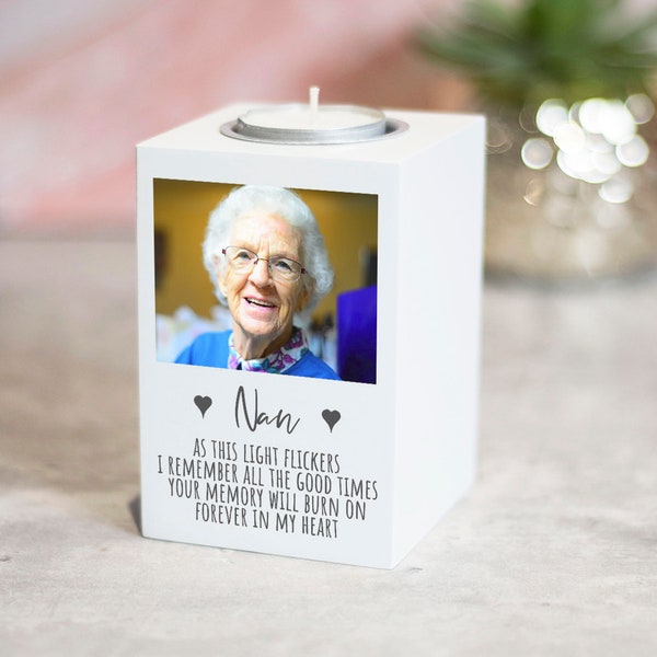 Personalised Condolence Memorial Photo Candle Tealight Holder