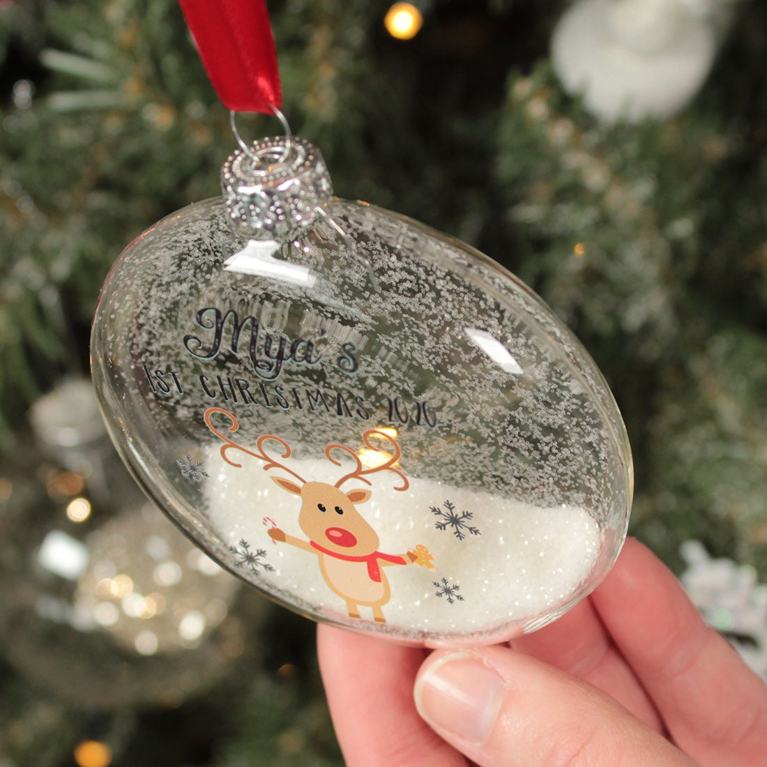 Personalised Rudolph Baby's 1st Christmas Glitter Glass - Etsy 日本