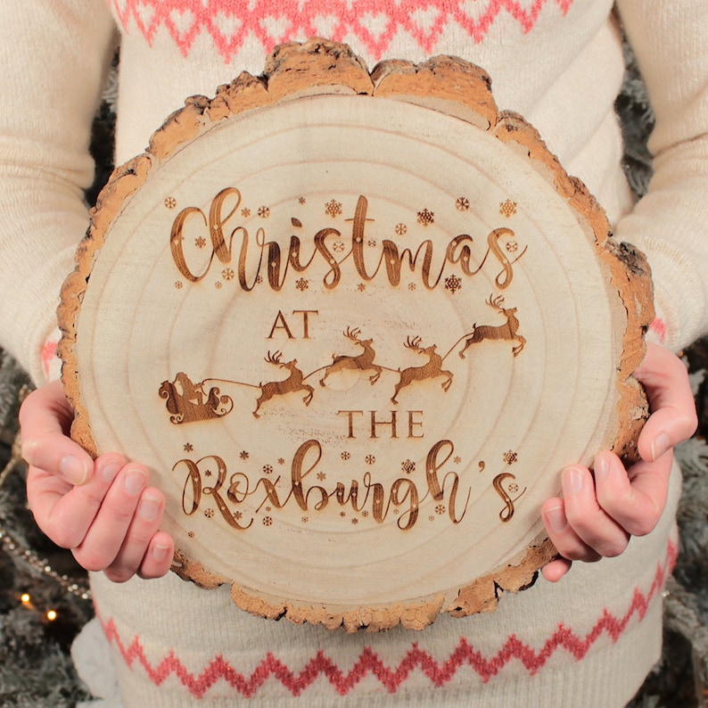 Personalised Family Christmas Tree Log Wood Slice Sign | Etsy