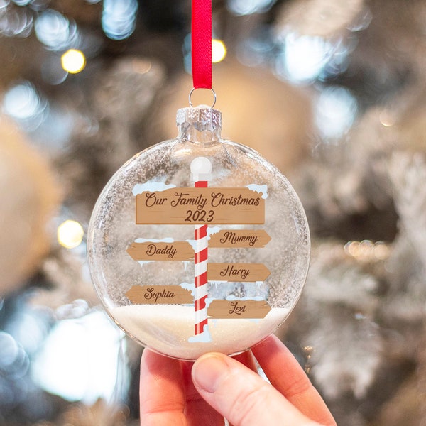 Boule de Noël personnalisée pour sapin de Noël en verre scintillant pour la famille, panneau indicateur du pôle Nord