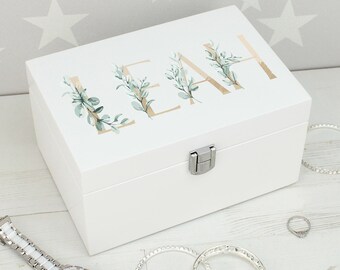 Personalised Floral Alphabet Wooden Jewellery Box with Mirror