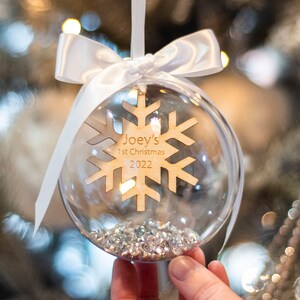 Personalised Snowflake Baby's First Christmas Tree Bauble Decoration