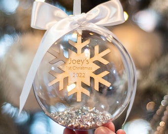 Personalised Snowflake Baby's First Christmas Tree Bauble Decoration