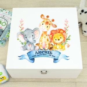 Personalised Baby Jungle Animal Wooden Memory Keepsake Box