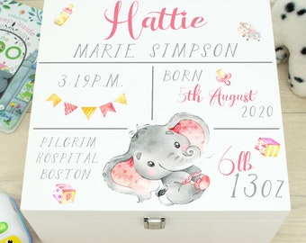 Personalised Baby Birth Stats Wooden Memory Keepsake Box