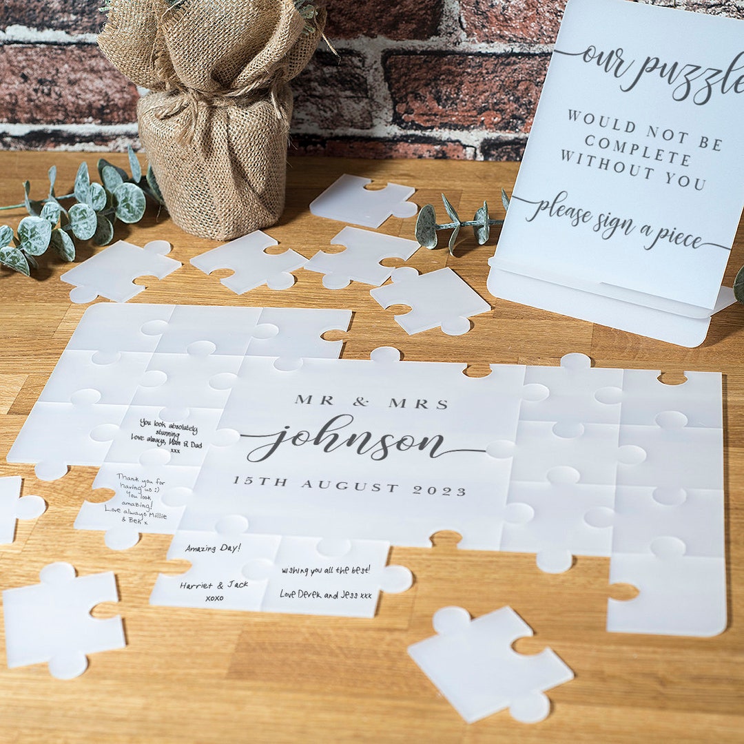 Personalised wooden wedding rose place name guest book jigsaw puzzle  keepsake