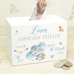 Personalised Baby Birth Stats Money Saving Box Piggy Bank Christening Gift Newborn Gift image 2