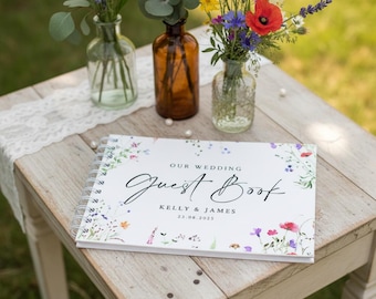 Personalised Watercolour Wildflower A5 or A4 Wedding Guest Book