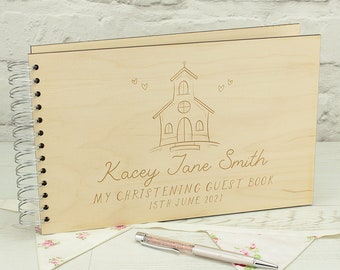 Personalised Christening Baptism Wooden Engraved Church Guest Book