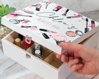 Personalised Make Up Beauty Box Organiser Storage Gift Keepsake Box