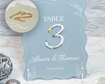 Wavy Edge 3D Matt and Mirror Acrylic Wedding Birthday Party Table Number Sign