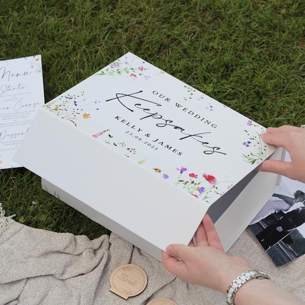 Personalised Wedding Watercolour Wildflower Memory Keepsake Box