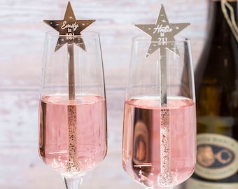 Pack of Personalised Birthday Star Acrylic Party Favour Drink Stirrers