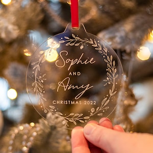 Personalised Christmas Couple or Family Acrylic Christmas Tree Decoration Bauble