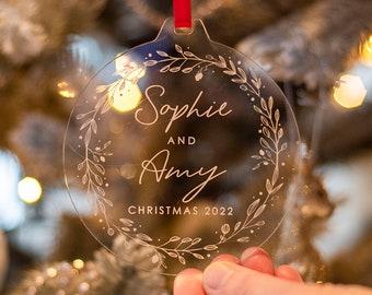 Personalised Christmas Couple or Family Acrylic Christmas Tree Decoration Bauble