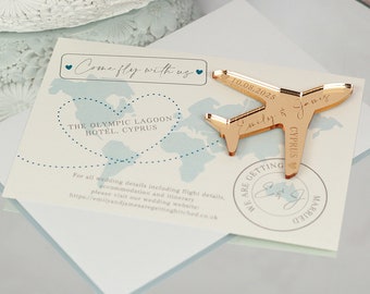 World Map Destination Wedding Invitation Aeroplane Magnets & Cards | Choice of finishes and colours
