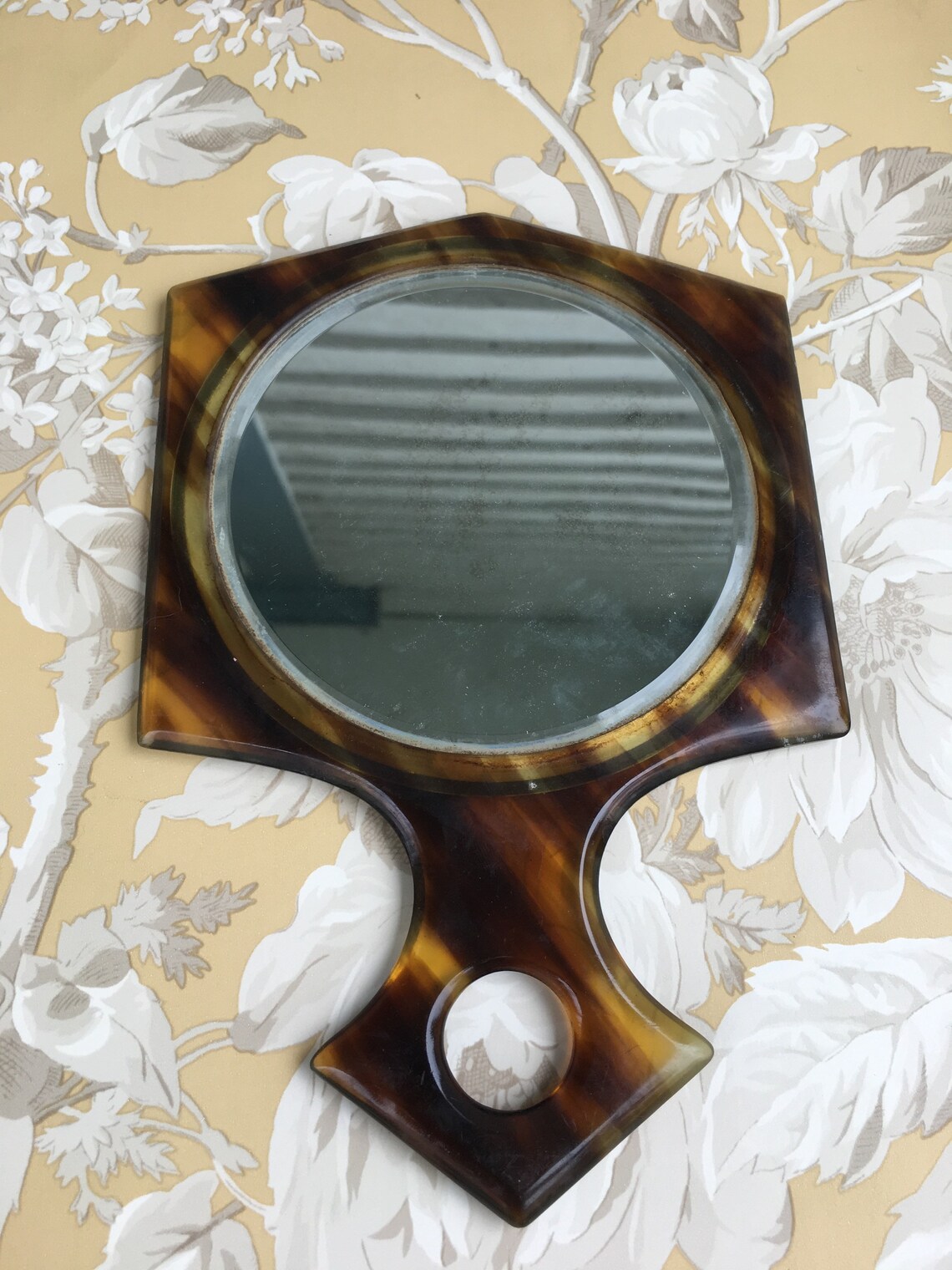 Tortoise Shell Bakelite hand held mirror Etsy