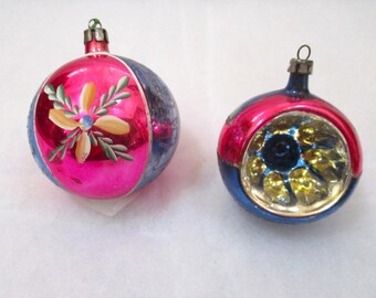 Pair of 2 Polish mercury Glass Ornaments.  One is round and the other indented.