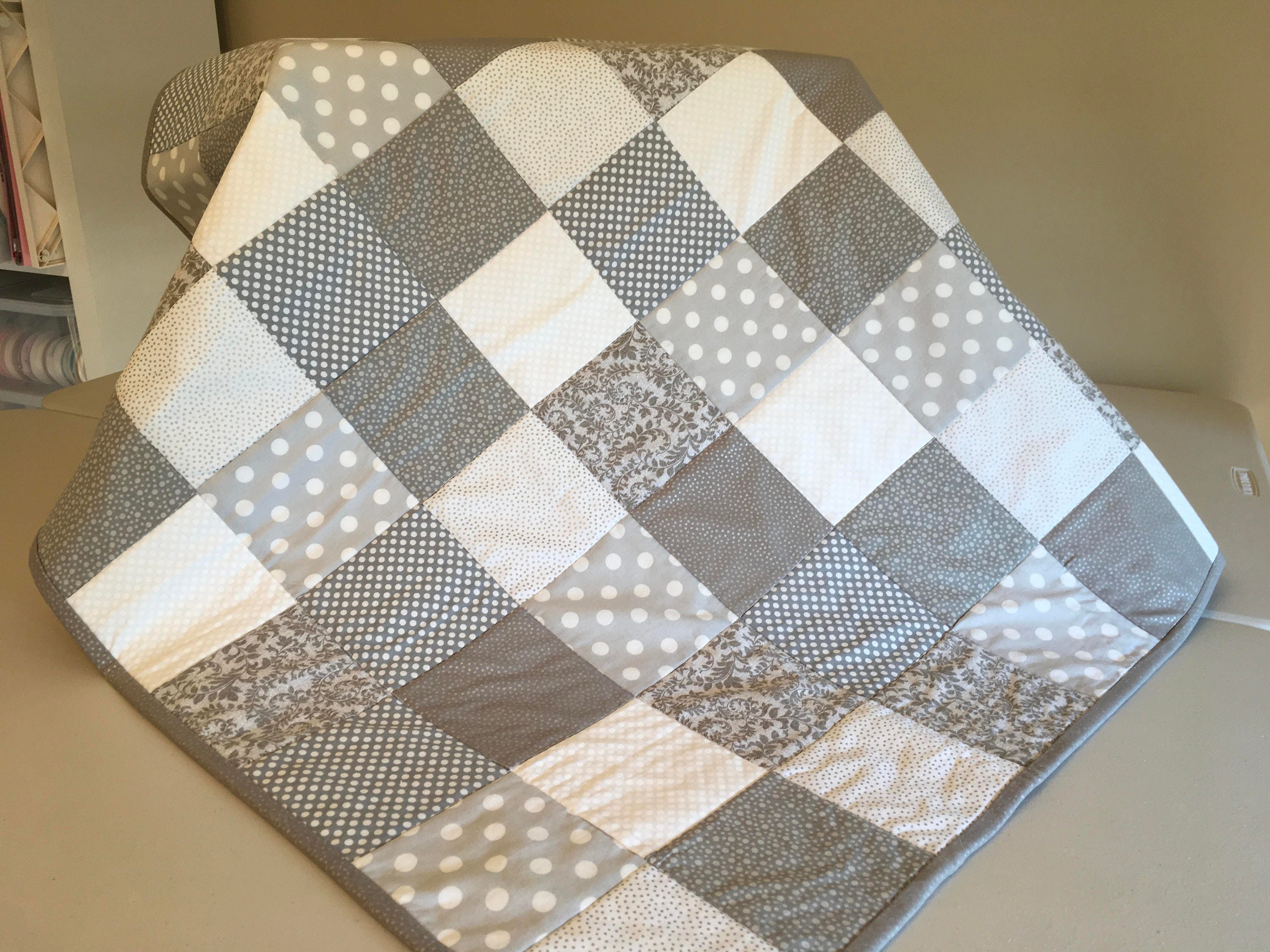 Gray and White Quilt Etsy