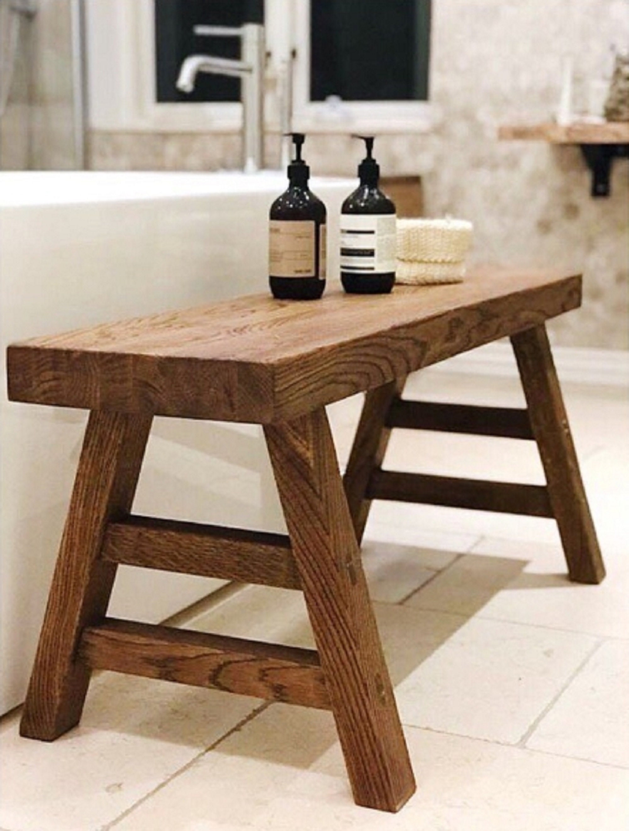 Rustic bathroom bench deals