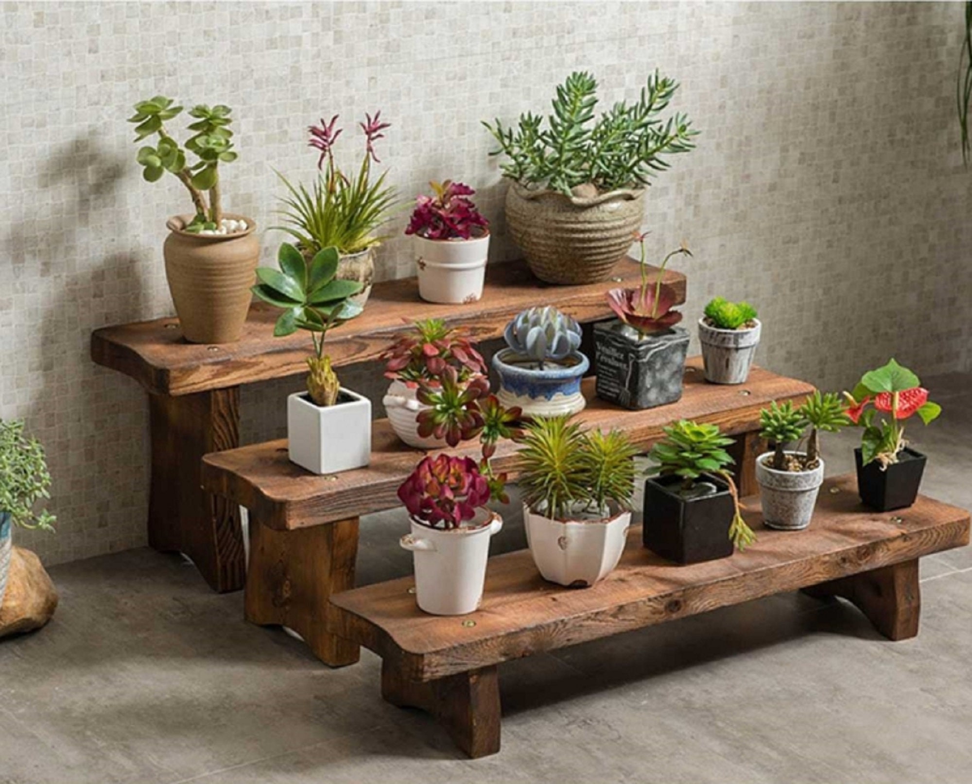 Small wooden bench for plants deals