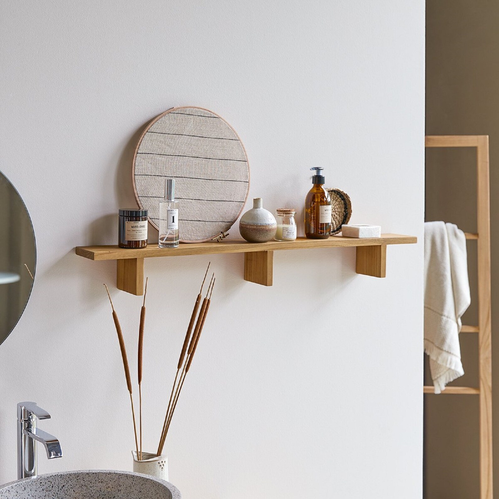 Oak Bathroom Shelf Plant Shelf Oak Wall Shelves Wall - Etsy