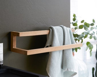 Oak Towel Holder, Oak Wall Mounted Towel Rack, Decorative Towel Bar, Oak Towel Rack, Wood Towel Bar, towel organizer storage