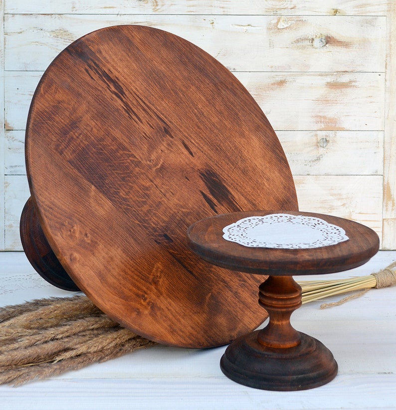 16 8 inches Rustic wedding cake stands, wooden cake stand, cake stands for weddings, wedding display stand, round wedding cake stand image 5