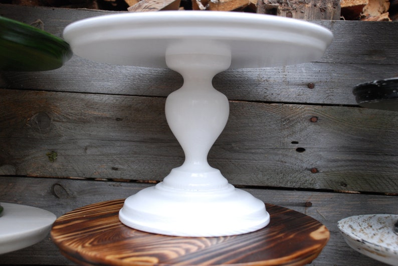 Wedding Cake Stand, Rustic cake stand, Wooden cake stand, Large cake stand, Wedding white pedestal, White cake stand, pedestal image 4