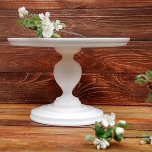 Wedding Cake Stand, Rustic cake stand, Wooden cake stand, Large cake stand, Wedding white pedestal, White cake stand, pedestal image 1