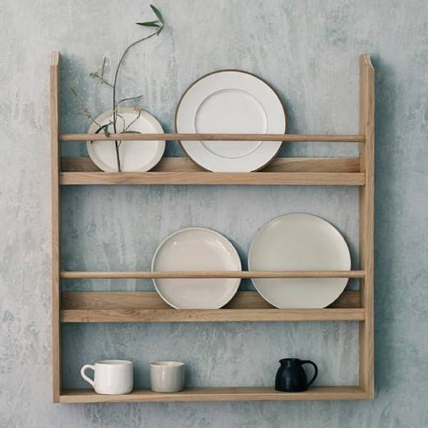 Oak Plate Rack, Plate Display Rack Oak Wall Shelf, Oak Mug Holder, Oak Wall Hanging Plate Rack Shelf, Oak Wall Bookshelf, Oak Magazine Rack