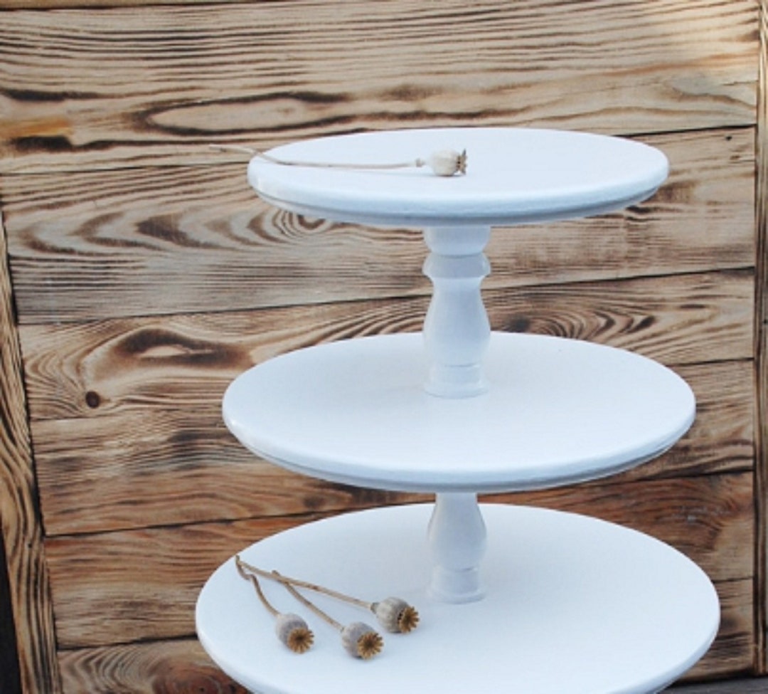 3tiered Wooden White Cake Stand, Cupcake Stand, Rustic Cupcake Stand