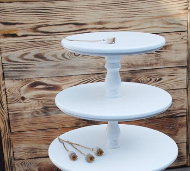 ALL SIZES 3tiered Wooden White Cake Stand Cupcake Stand Etsy