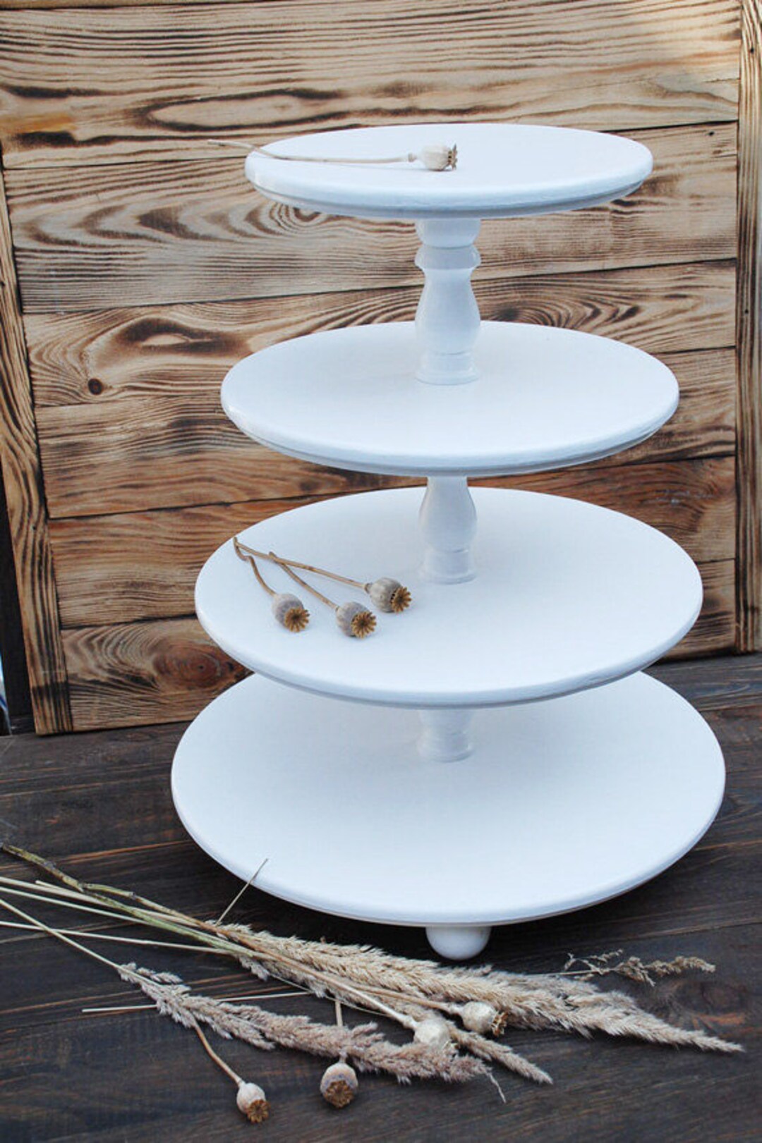 4 Tiered Wedding White Wooden Cake Stand,large Big White Cake Stand ...