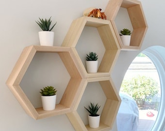 4 shelves | Depth 6" | All SIZES wall shelf, honeycomb shelf, wooden honeycomb, wooden honeycombs,hotel shelves,Nursery  shelf, kids shelves